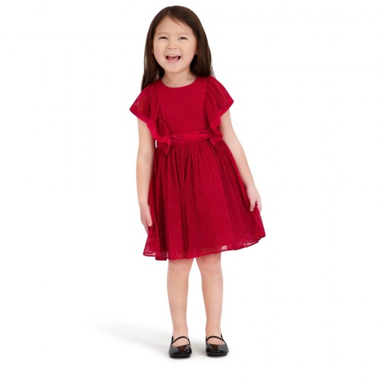 Girls Metallic Lurex Chiffon Sleeveless Dress – Red