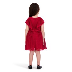 Girls Metallic Lurex Chiffon Sleeveless Dress – Red