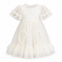 Kensie Girl Sequin Mesh Short Sleeve Dress – Ivory Silver (12 Months–3T)  