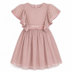 Girls Metallic Lurex Chiffon Sleeveless Dress – Mauve