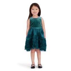 Girls Sparkle Velvet & Glitter Mesh Sleeveless Dress – Evergreen