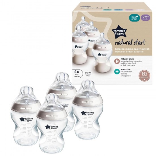 Tommee Tippee Natural Start Baby Bottles – 9oz, 4 Pack (3+ Months)