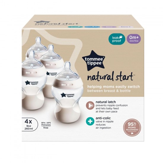 Tommee Tippee Natural Start Baby Bottles – 9oz, 4 Pack (3+ Months)
