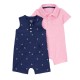 Carter's Baby Boys 2-Pack Polo Romper Set - Blue/Pink 