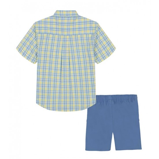 IZOD Boys 2-Piece Plaid Shirt & Shorts Set (Sizes 4–7) - Yellow/Blue 