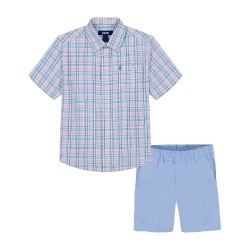 IZOD Boys 2-Piece Plaid Shirt & Shorts Set (Sizes 4–7) - Pink/Blue 