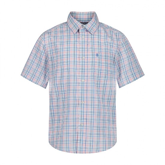 IZOD Big Boys Short Sleeve Regular Fit Button-Down Shirt - Pink/Blue 