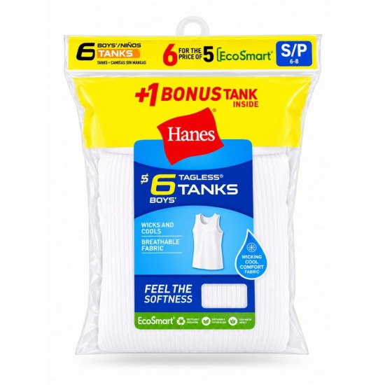 Hanes Boys' Cool Comfort Tagless White Tanks – 6-Pack Hanes Boys' Cool Comfort Tagless White Tanks – 6-Pack