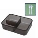 Plastic Microwave-Safe Bento Box with Spoon & Fork - 1500mL 3-Grid 