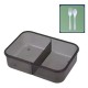 Plastic Microwave-Safe Bento Box with Spoon & Fork - 1100mL 2-Grid 