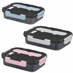 Plastic Microwave-Safe Bento Box with Spoon & Fork - 1100mL 2-Grid 