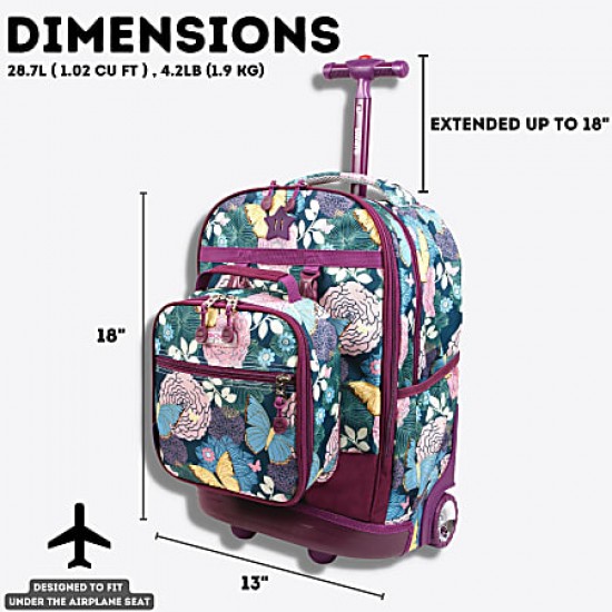 Duo Rolling Backpack with Detachable Lunch Box Set (18 Inch) by JWORLD - SECRET GARDEN