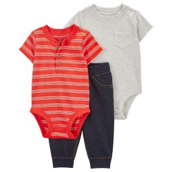 Carter's Boys 3 Piece Bodysuit Pant Set - Red Stripe 