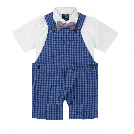 Baby Boy's Shortall + Bodysuit and Bow Tie Set