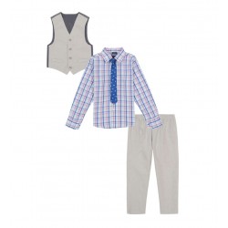 Boy's Toddler Vest + Plaid Shirt + Pants & Tie Set - 2T   Boy's Toddler Vest + Plaid Shirt + Pants & Tie Set - 2T