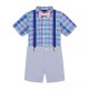 Toddler Boy 4-Piece Suspenders Shirt Set - Blue Plaid