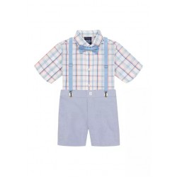 Toddler Boy 4-Piece Suspenders Shirt Set - Peach Fuzz 