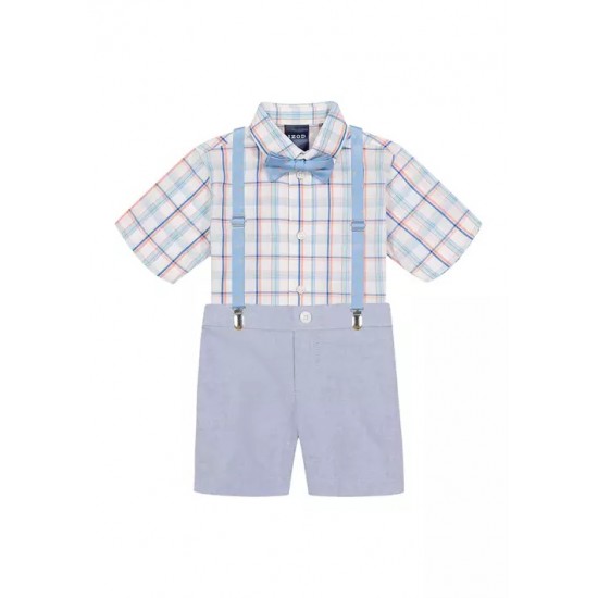 Toddler Boy 4-Piece Suspenders Shirt Set - Peach Fuzz 