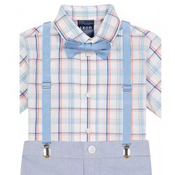 Toddler Boy 4-Piece Suspenders Shirt Set - Peach Fuzz  Toddler Boy 4-Piece Suspenders Shirt Set - Peach Fuzz