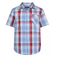 Tommy Hilfiger Boys 4-18 Short Sleeve Frame Plaid Shirt - Cerulean