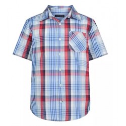 Tommy Hilfiger Boys 4-18 Short Sleeve Frame Plaid Shirt - Cerulean