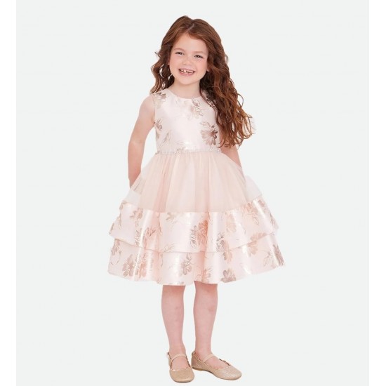 Special Occasion Girl Dress - Blush Platinum Mikado