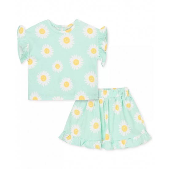 Little Me Baby Girls Daisy Ruffle Sleeved Top and Skirt 2 Piece Set