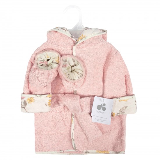 Just Born 2-Piece Baby Girls Vintage Floral Bathrobe & Booties Set (0-9M)