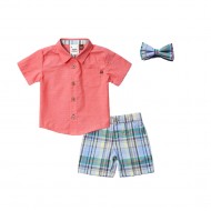 Fore! Axel & Hudson Coral/multi–Plaid Set & Bow Tie