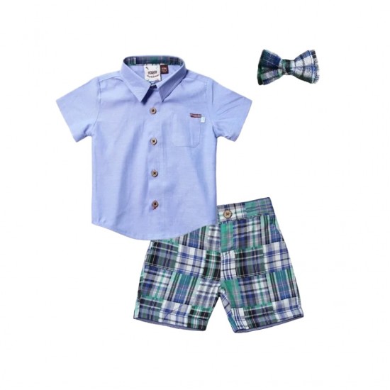 Fore! Axel & Hudson Blue/Green Patch Plaid Set & Bow tie