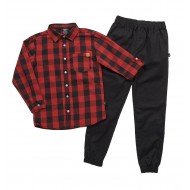 Boy's Shirts & Woven Chinos Jogger Pants - Red 