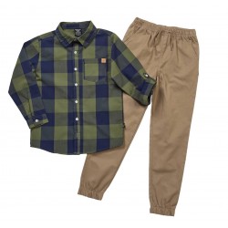 Boy's Shirts & Woven Chinos Jogger Pants - Green