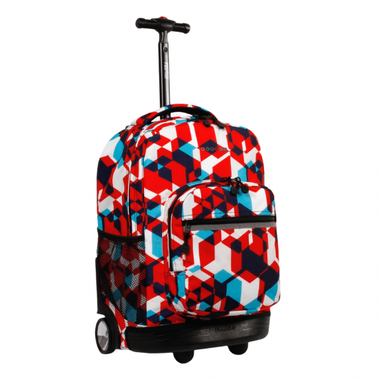 Sunrise Rolling Backpack (18 Inch) by JWorld - Red Cubes 