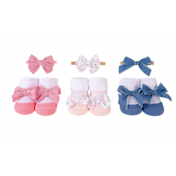 Baby Girl's Headband and Socks Set - Pink/Flora Chambray 