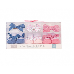 Baby Girl's Headband and Socks Set - Pink/Flora Chambray  Baby Girl's Headband and Socks Set - Pink/Flora Chambray