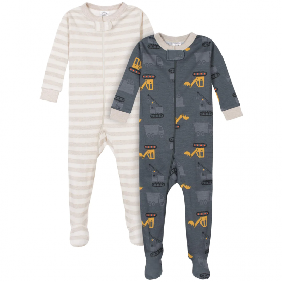 Gerber 2-Pack Boys Dump Truck Snug Fit Footed Cotton Pajamas 