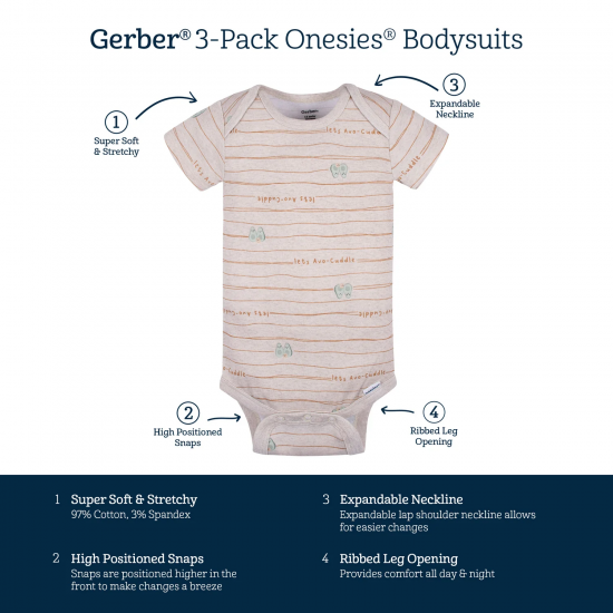 Gerber 3-Pack Baby Neutral Avo-Cuddle Short Sleeve Onesies® Bodysuits