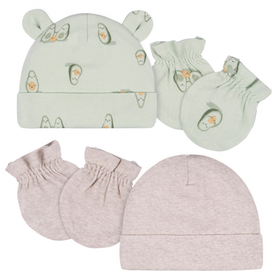 Gerber 4-Piece Baby Neutral Avo-Cuddle Cap & Mitten Set