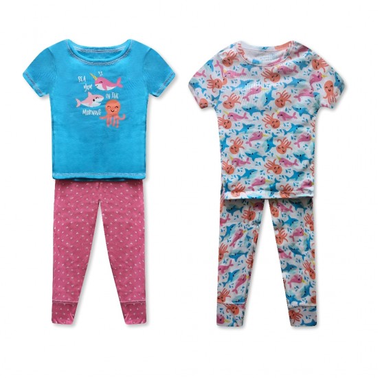 Girl's 4 Piece Ocean Creature Pajama Set - 12 to 24 months 