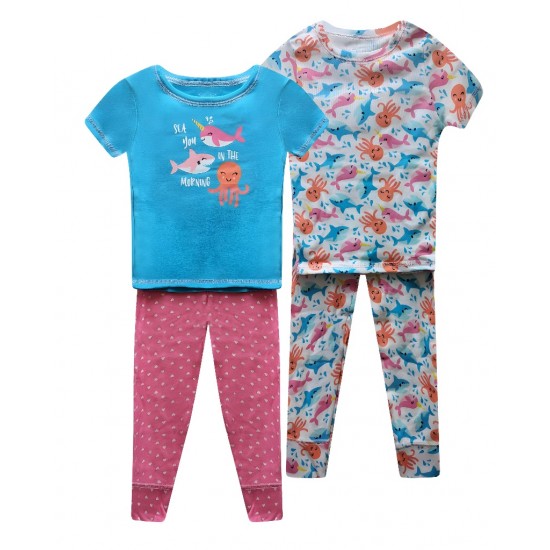 Girl's 4 Piece Ocean Creature Pajama Set - 12 to 24 months 