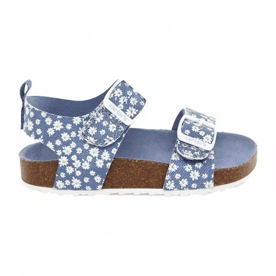 Toddler and Little Girl's Sandals in Floral Blue Design 