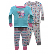 Girl's 4 Piece Owl Graphic Pajama Set - 12 to 24 months 