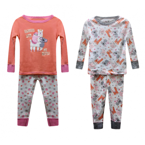 Girl's  4-Piece Llama Cotton Pajamas Set - Toddler 