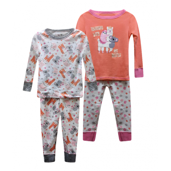 Girl's  4-Piece Llama Cotton Pajamas Set - Toddler 