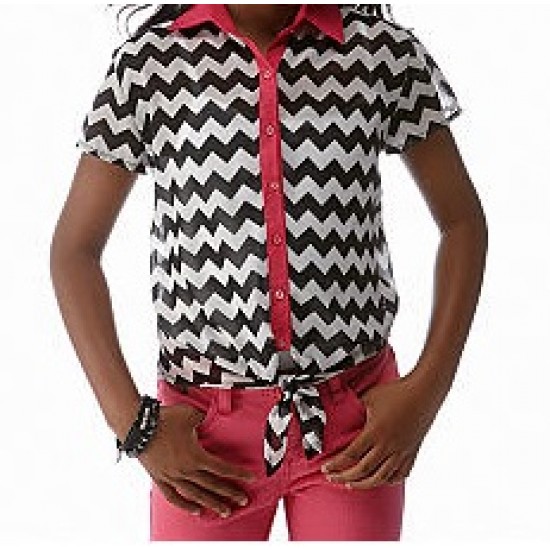 Beautees 2-Fer Tie-Front Chevron Top  - Older Girls Sz 7