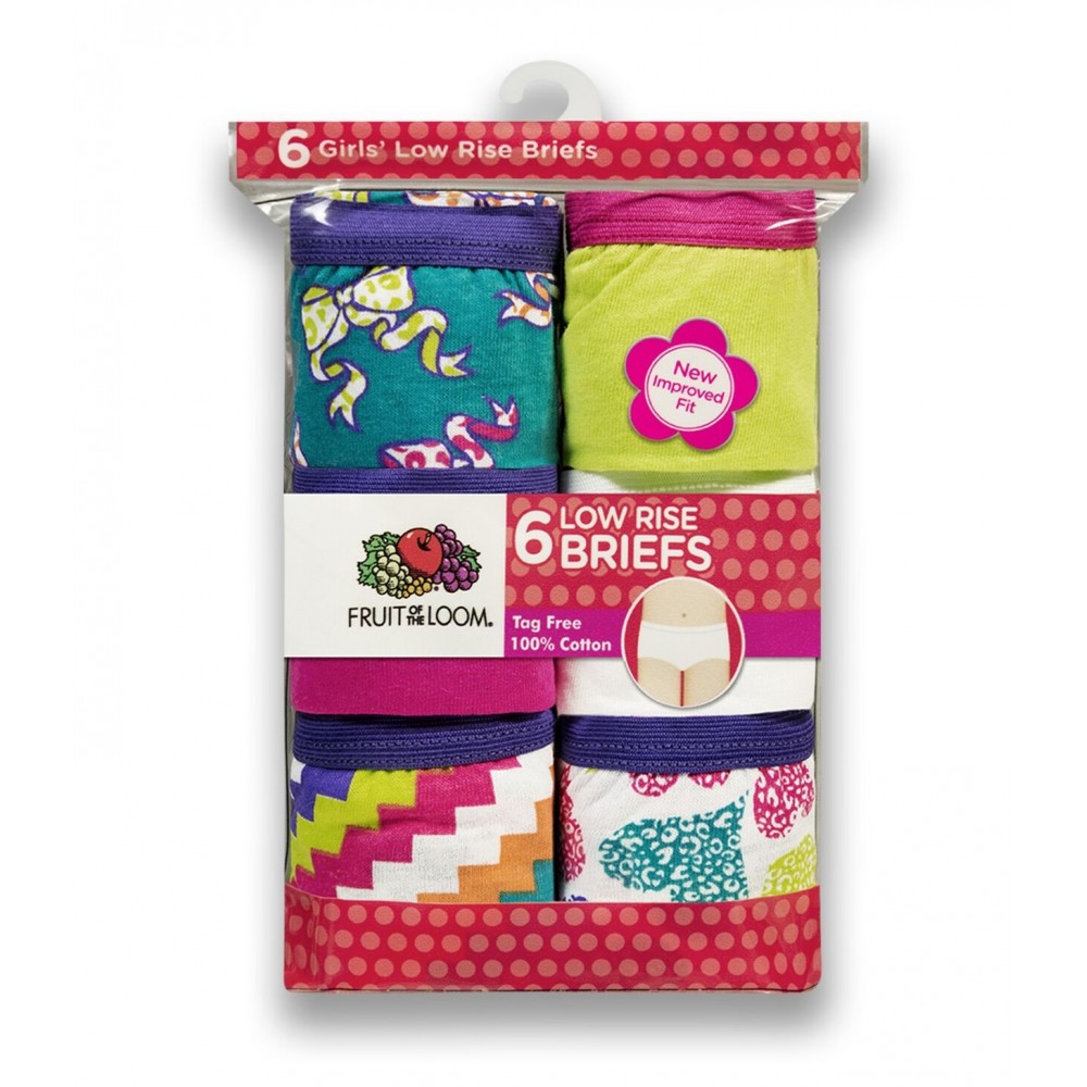 Fruit of the Loom Girls' Assorted Cotton Low Rise Brief Panty, 6 Pack ...