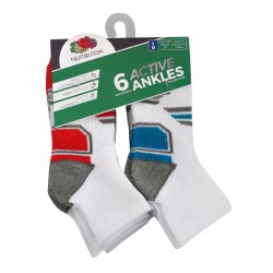 Fruit of the Loom Boys' Active Cushioned Ankle Socks 6 Pack- WHITE