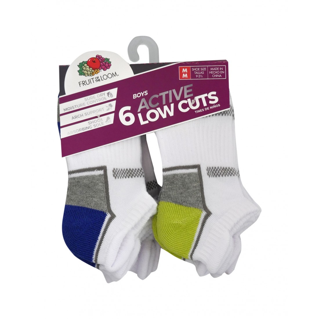 Fruit of the Loom Boys' Active Cushioned Low Cut Socks, 6 Pack- WHITE ...
