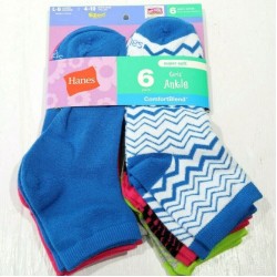 Hanes Girls 6 Pack Multicolor Ankle Socks  - Medium