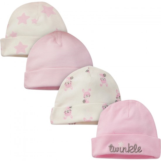 Gerber 8-Piece Girls Bunny Organic Cap and Mitten Set